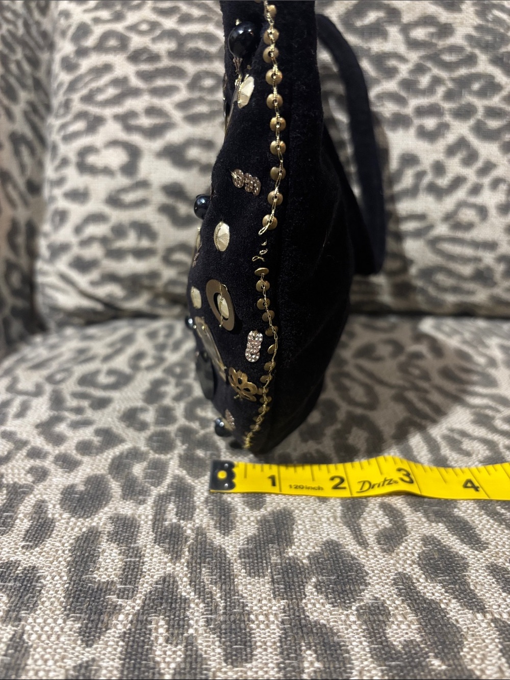 Beaded evening bag black velvet small shoulder bag sequin mixed metallic dressy - Picture 11 of 11